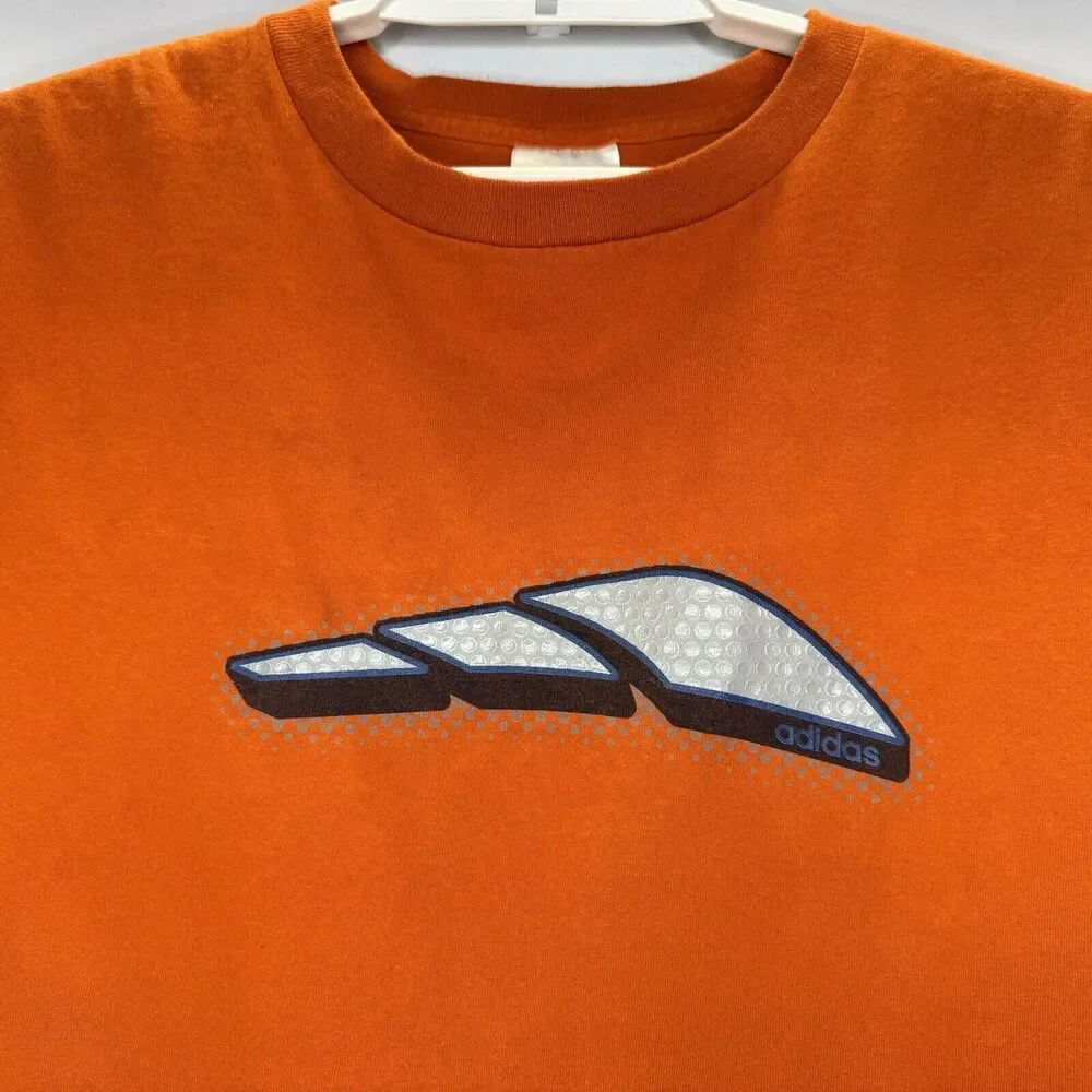 Vintage Adidas Orange 3 Stripes Graphic Tee T-Shirt Sz Large Short Sleeve Cotton